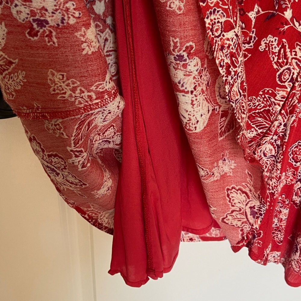 Free People Red Floral Boho Swing Dress | Size Petite Small | Lined - Picture 5 of 8